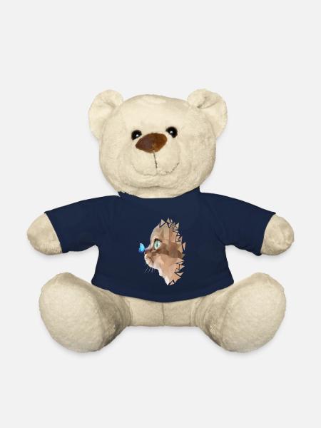 Cat and butterfly - Teddy Bear - french navy