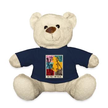 Malaga Spain City Skyline Stamp Colorful - Teddy Bear - french navy - Front