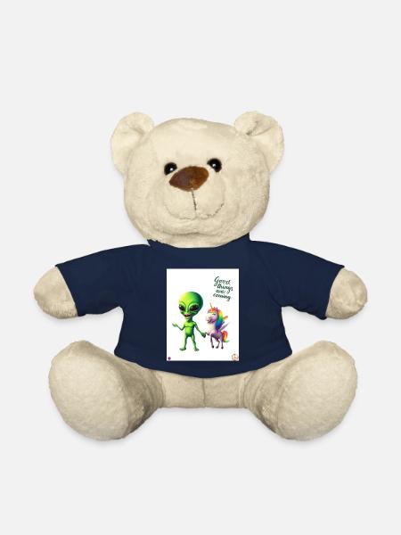 Les aliens et licornes arrivent - Nounours - bleu marine