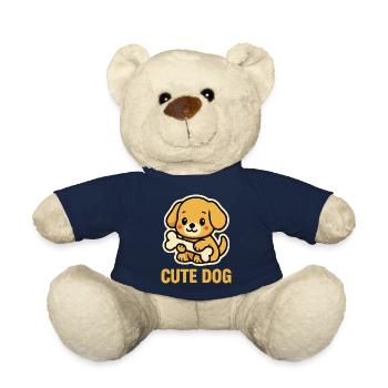Cute Dog Holding Bone – Kawaii Puppy Design Art - Teddy Bear - french navy - Front