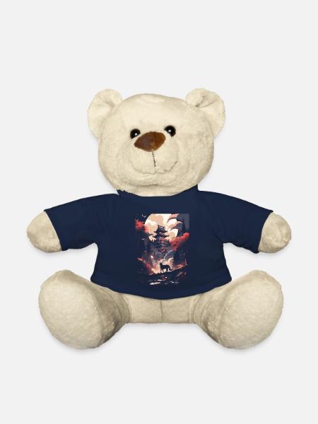 Japonais Loup Loups Manga Tokyo Cerisier Fleurs - Nounours - bleu marine