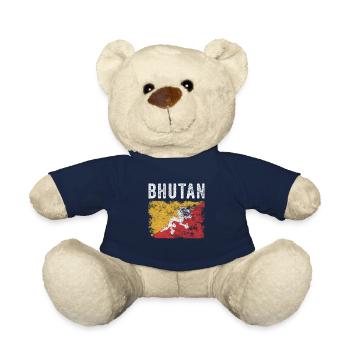 Bhutan Flag Distressed - Bhutanese Flag - Teddy Bear - french navy - Front