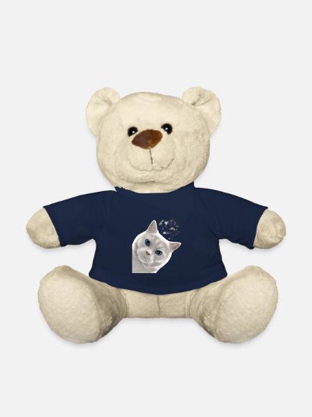 Funny Curious White British Shorthair Cat - Teddy Bear - french navy