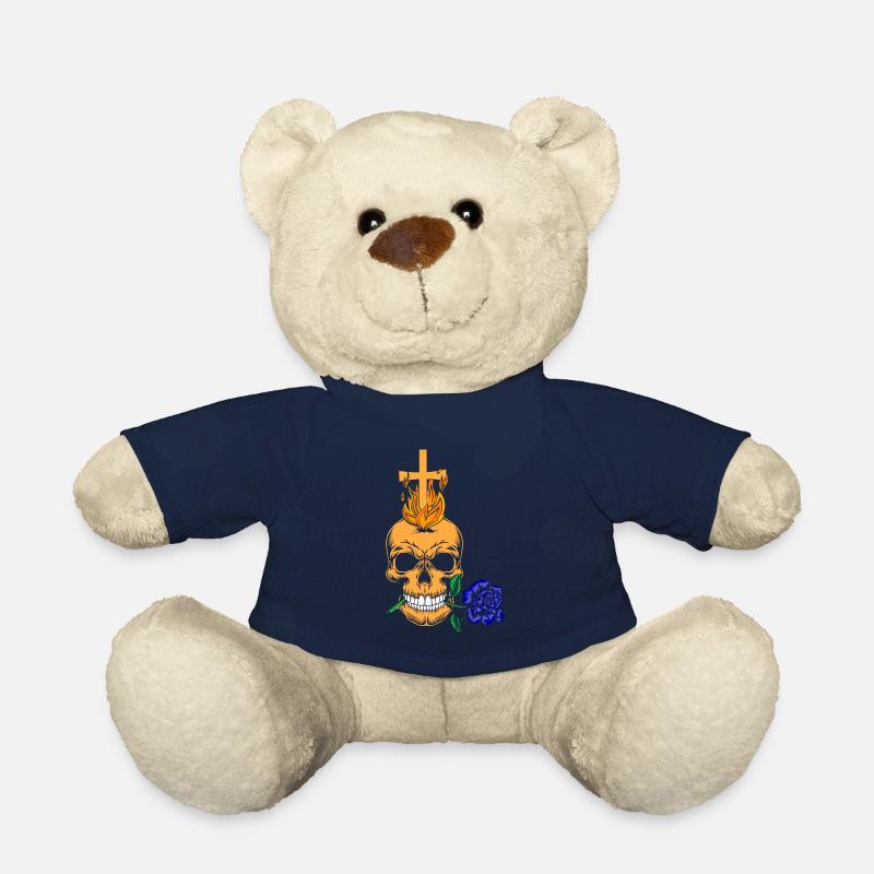 Esthétique gothique - Crâne avec rose bleue - Nounours - bleu marine