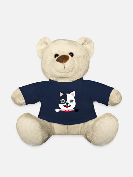 Сheerful, festive cat with a red festive butterfly - Teddy Bear - french navy