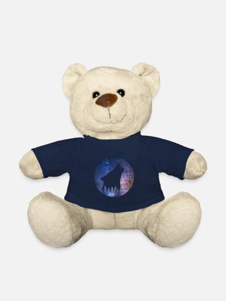 Loup hurlant à la pleine lune - Nounours - bleu marine