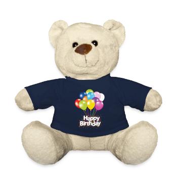 children birthday happy birthday gold colorful balloons - Teddy Bear - french navy - Front
