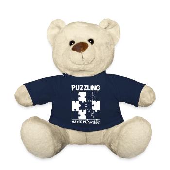 Puzzling Makes Me Smile Cute Saying Puzzle Fan - Teddy Bear - french navy - Front