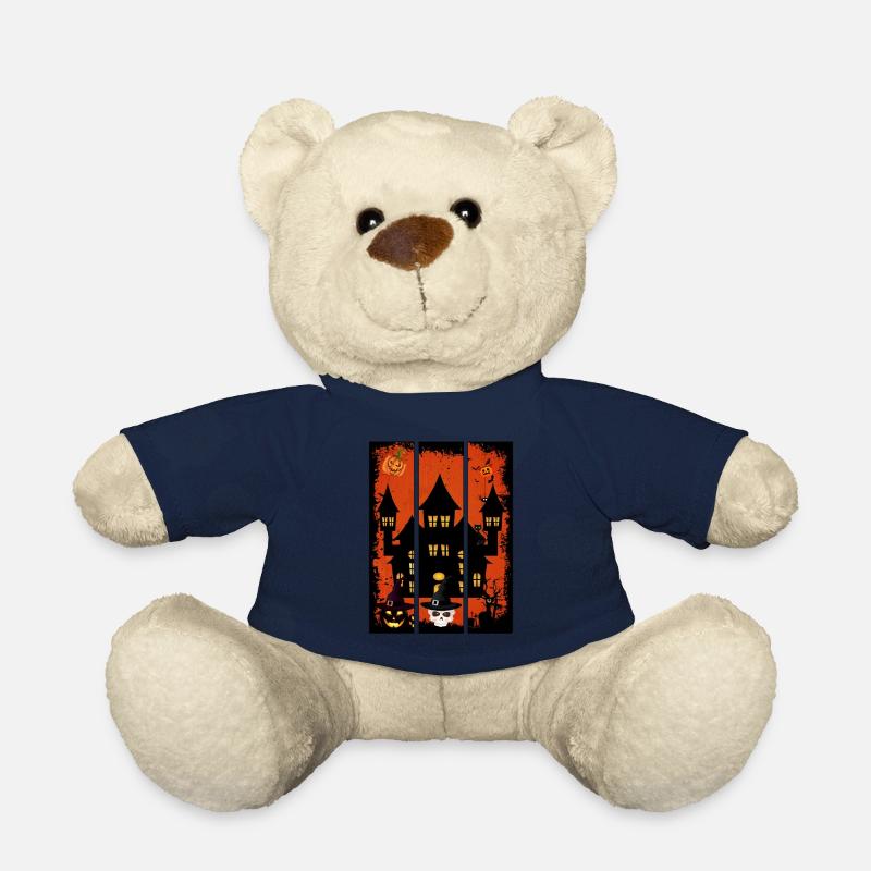 Halloween Schloss mit Pumpkins Totenkopf und Katze - Teddy - French Navy