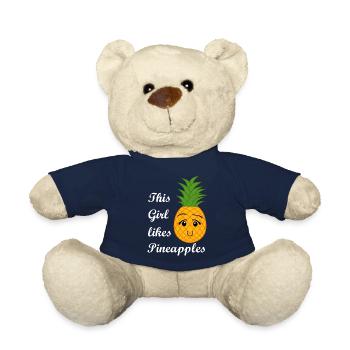 Girl Likes Exotic Fruits Pineapple Holiday Summer - Teddy Bear - french navy - Front