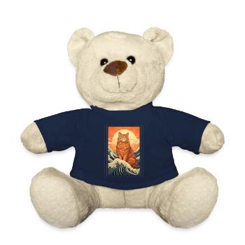 Cat Sun Waves Sea Vintage Retro Tarot Art - Teddy Bear - french navy - Front