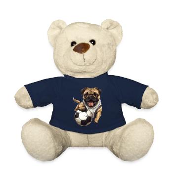 Pug in football fever: Striker with paws - Teddy Bear - french navy - Front
