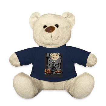Scary and Mysterious Kid Playing with Pumpkins - Teddy Bear - french navy - Front