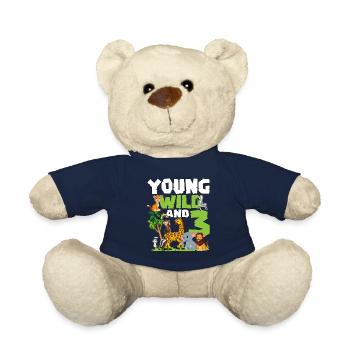 Young Wild And 3 | Safari Animal Theme Birthday - Teddy Bear - french navy - Front