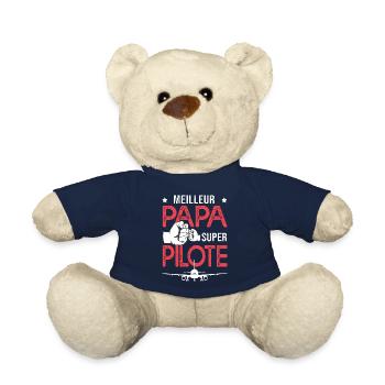 Cadeau papa meilleur papa pilote avion de ligne - Nounours - bleu marine - Devant