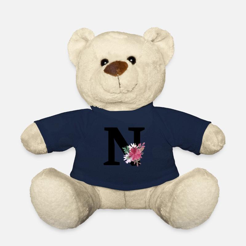 Lettre n floral - Nounours - bleu marine