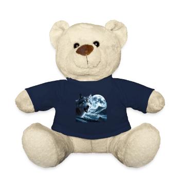 Wolf with blue eyes at full moon - Teddy Bear - french navy - Front