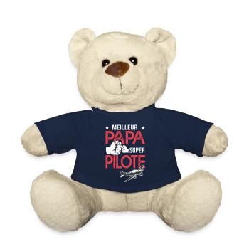 Cadeau papa meilleur papa pilote avion - Nounours - bleu marine - Devant