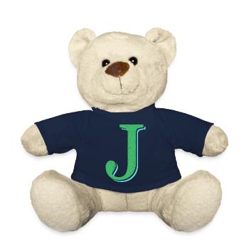 Lettre J verte géante prénom naissance - Nounours - bleu marine - Devant