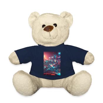 Cool Japanese Techno Cat In Japan Neon City - Teddy - French Navy - Vorne
