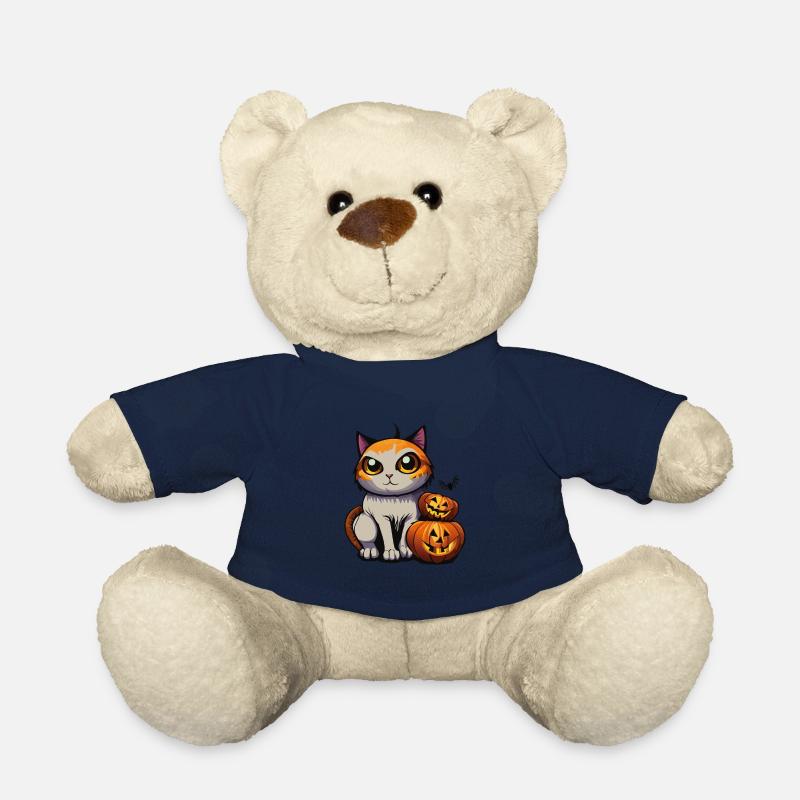 Chat grincheux d’Halloween et citrouille hantée - Nounours - bleu marine