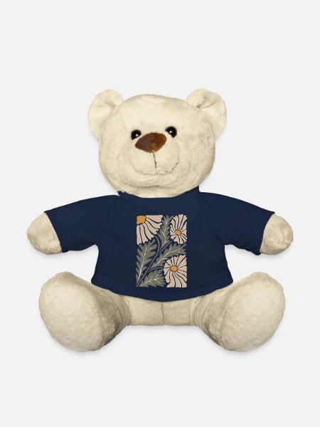 Retro Groovy Flowers - Teddy Bear - french navy