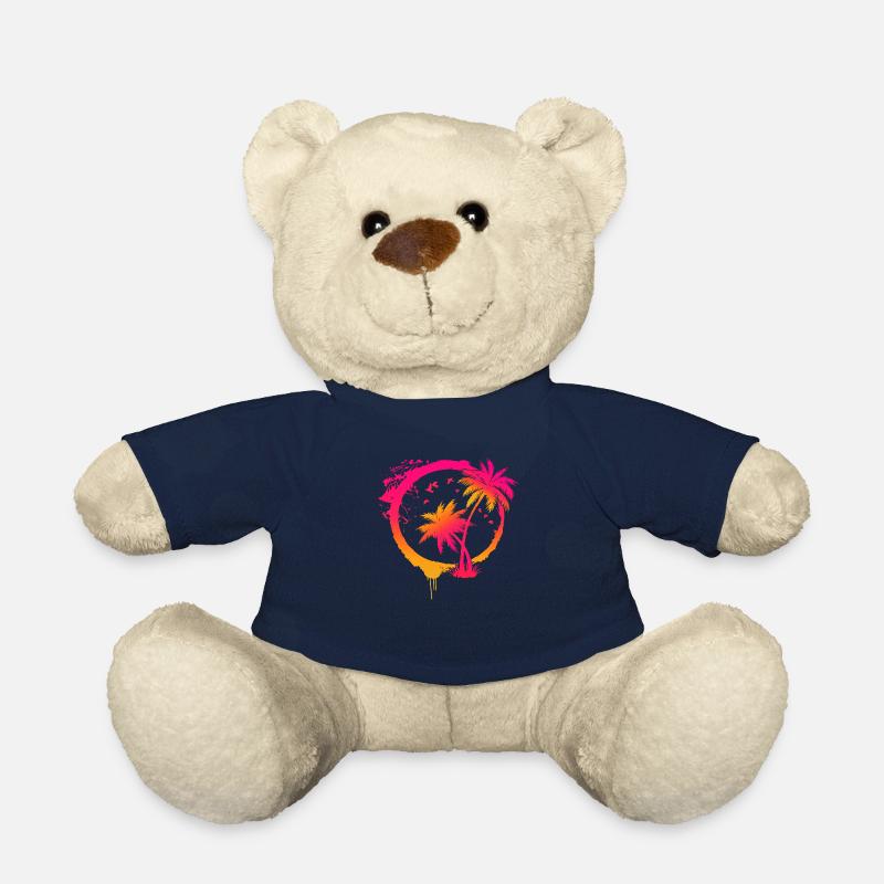 Palmiers d'été plage colorée dans un cercle - Nounours - bleu marine