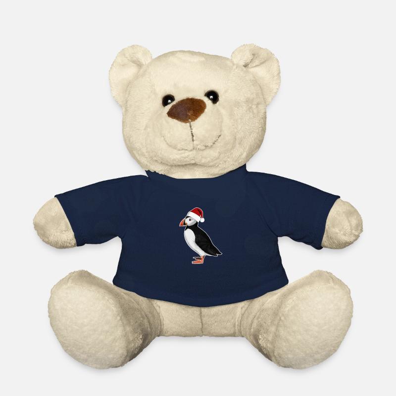 Gemalter Papageitaucher mit Weihnachtsmütze - Teddy - French Navy