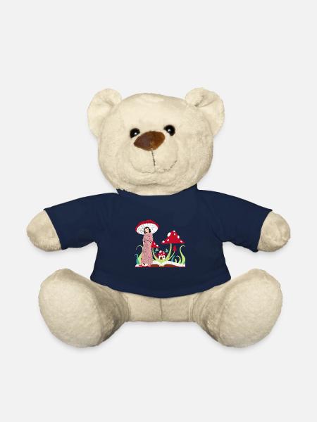 Mushroom princess, cottagecore red mushrooms - Teddy Bear - french navy