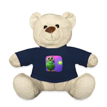 Funny Green Owl With Big Eyes - Teddy Bear - french navy - Front
