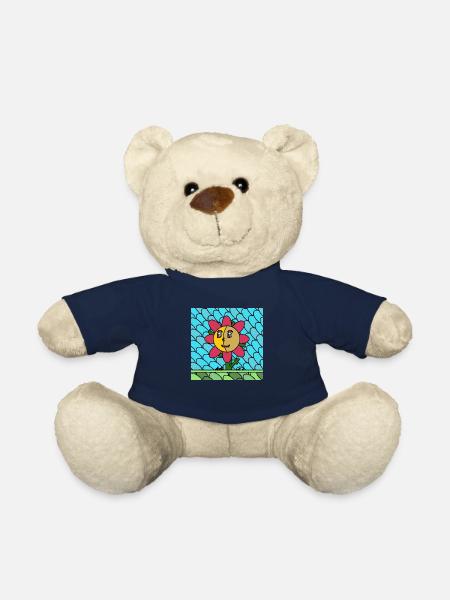 Flower - "stained glass" background. - Teddy Bear - french navy