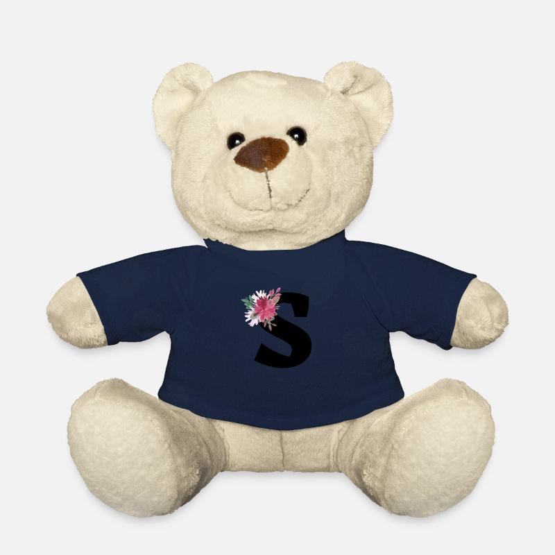 Lettre s floral - Nounours - bleu marine