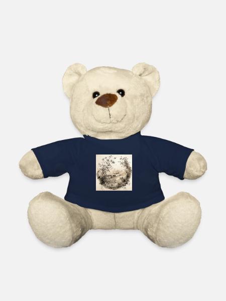Watercolor Forest Illustration - Teddy Bear - french navy