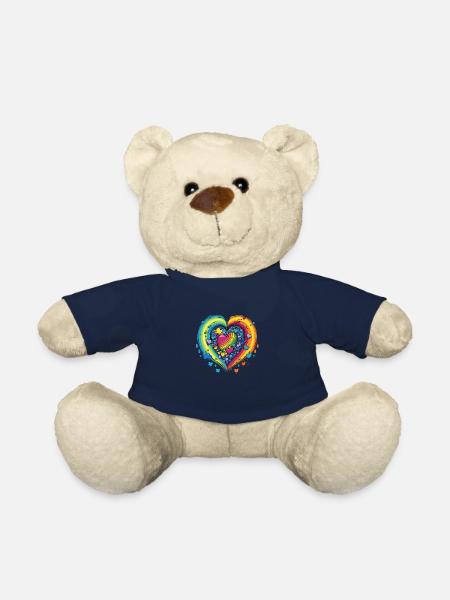 LGBTQAI+ Community Support Rainbow Hearts - Teddy Bear - french navy