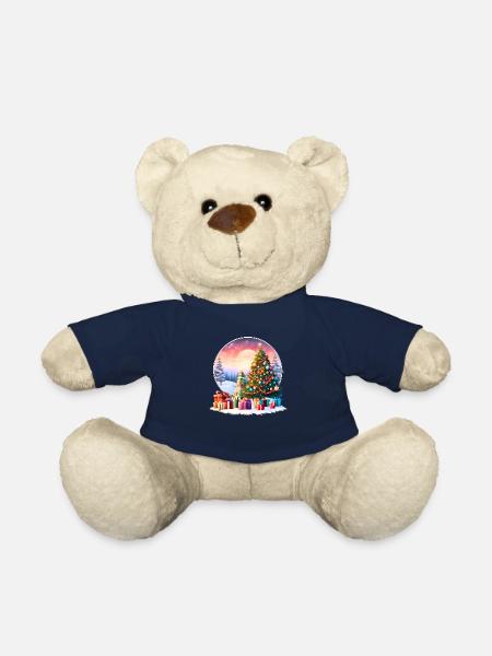 Beautiful Christmas tree on the background of the setting sun - Teddy Bear - french navy