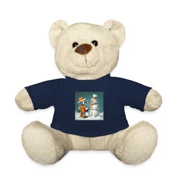 cute little orange futuristic vintage robot - Teddy Bear - french navy - Front