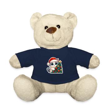 Chaton de Noël mignon et arbre décoré Art - Nounours - bleu marine - Devant