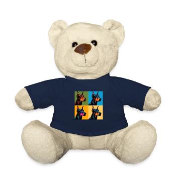 Pop Doberman Pinscher Dog Portrait - Pet Portrait - Teddy Bear - french navy - Front