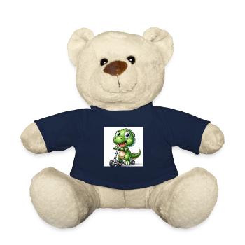 Crocodile green with blue eyes on a scooter - Teddy Bear - french navy - Front