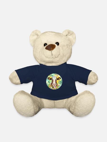 T Shirt Motiv Kuh mit Blumenschmuck Geschenkidee - Teddy - French Navy