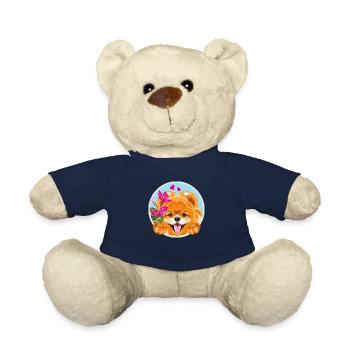 Lugender glücklicher Zwergspitzer Hund mit Blumen - Teddy - French Navy - Vorne