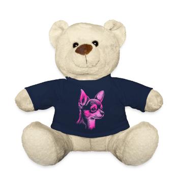 Chihuahua, Shorthair, Dog Head, Drawing pink - Teddy Bear - french navy - Front