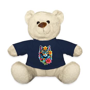 Katze und Blume Aquarell - Teddy - French Navy - Vorne