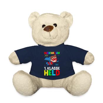 Schoolchild Maximilian 1st Grade Hero - Teddy Bear - french navy - Front