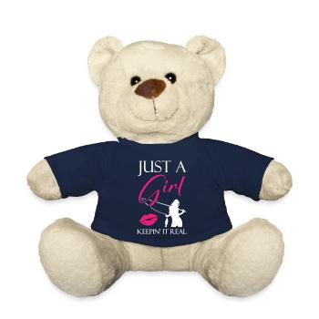 Jus a Girl Keepin it Real Fishing - Teddy Bear - french navy - Front