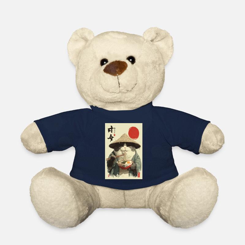 Chat samouraï mangeant des ramen - Nounours - bleu marine