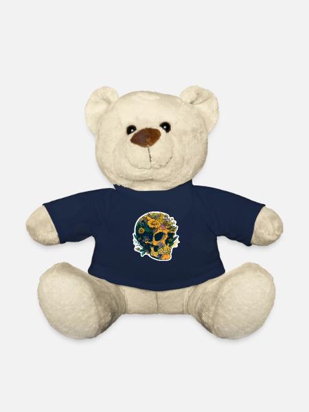 Crâne humain et fleurs 20 - Nounours - bleu marine