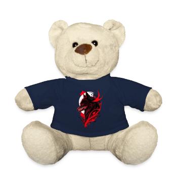 Red and Black Wolf Head at the moon - Teddy Bear - french navy - Front
