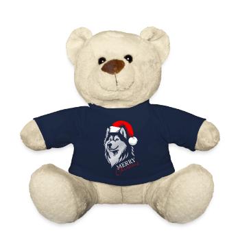 Husky Merry Christmas, Dog Head, Drawing - Teddy Bear - french navy - Front