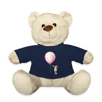 Fille avec cadeau de ballon - Nounours - bleu marine - Devant